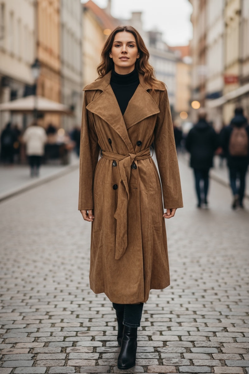 Suede Maxi Trench Coat Mocha