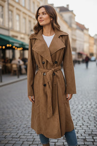 Suede Maxi Trench Coat Mocha