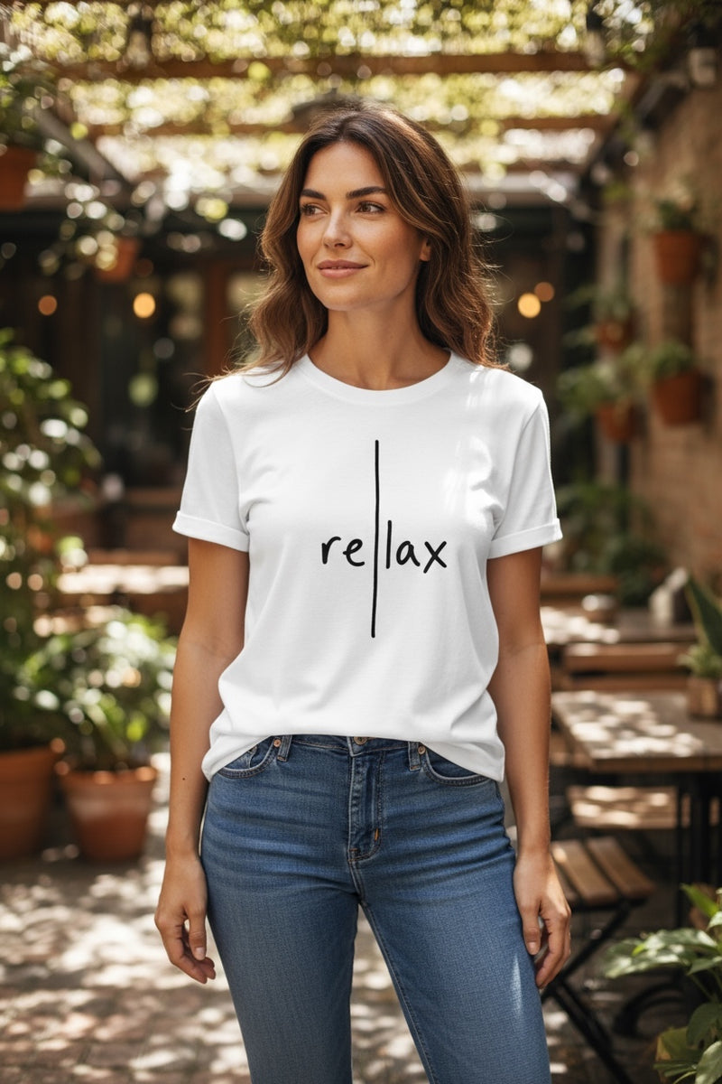 Casual Loose Fit Round Neck Printed T-Shirt White