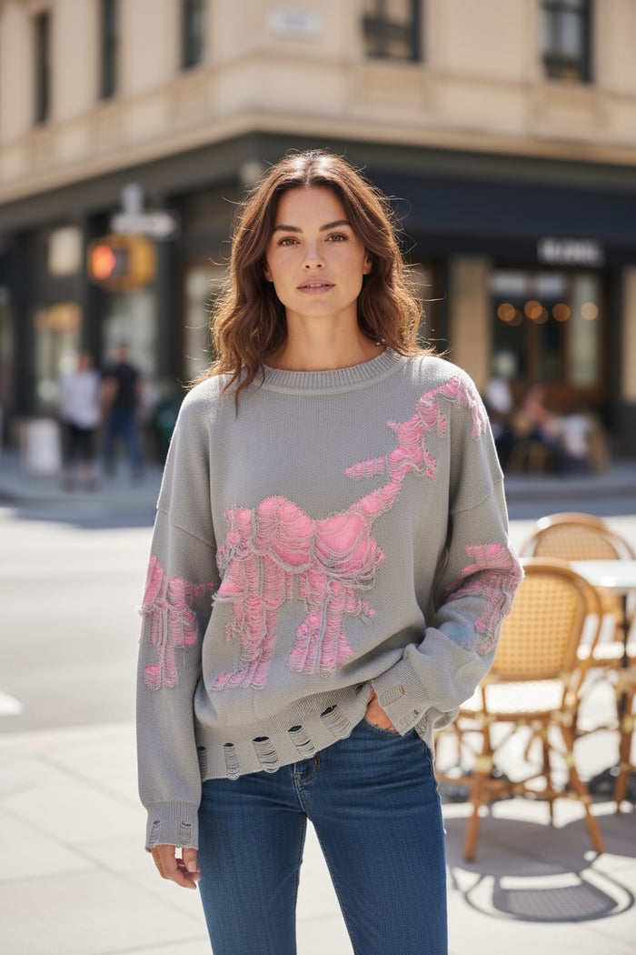 New Retro Oversized Distressed Sweater Gray