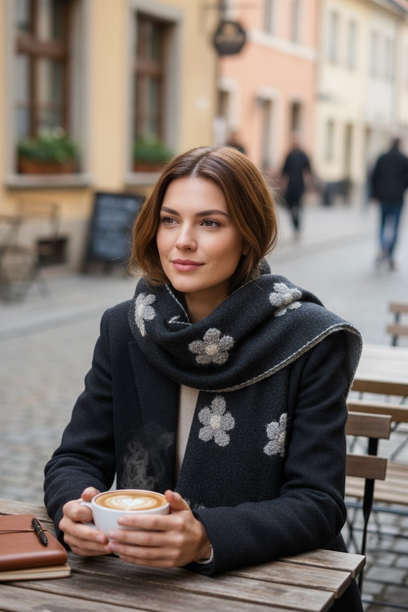 Daisy Pattern Scarf Black