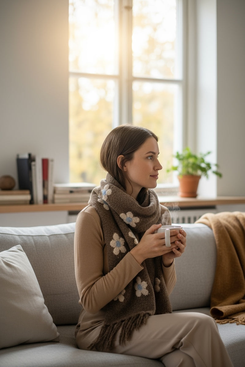 Daisy Pattern Scarf Brown