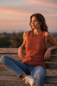 Open Stitch Knit Tank Top Baked Clay