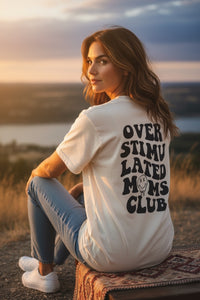 Oversized Graphic Tee 'Overstimulated Moms Club'