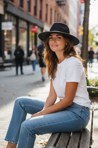 Woven Panama Hat, Rhinestone Detail Black