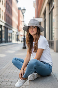 Woven Panama Sun Hat Gray, Side Bow