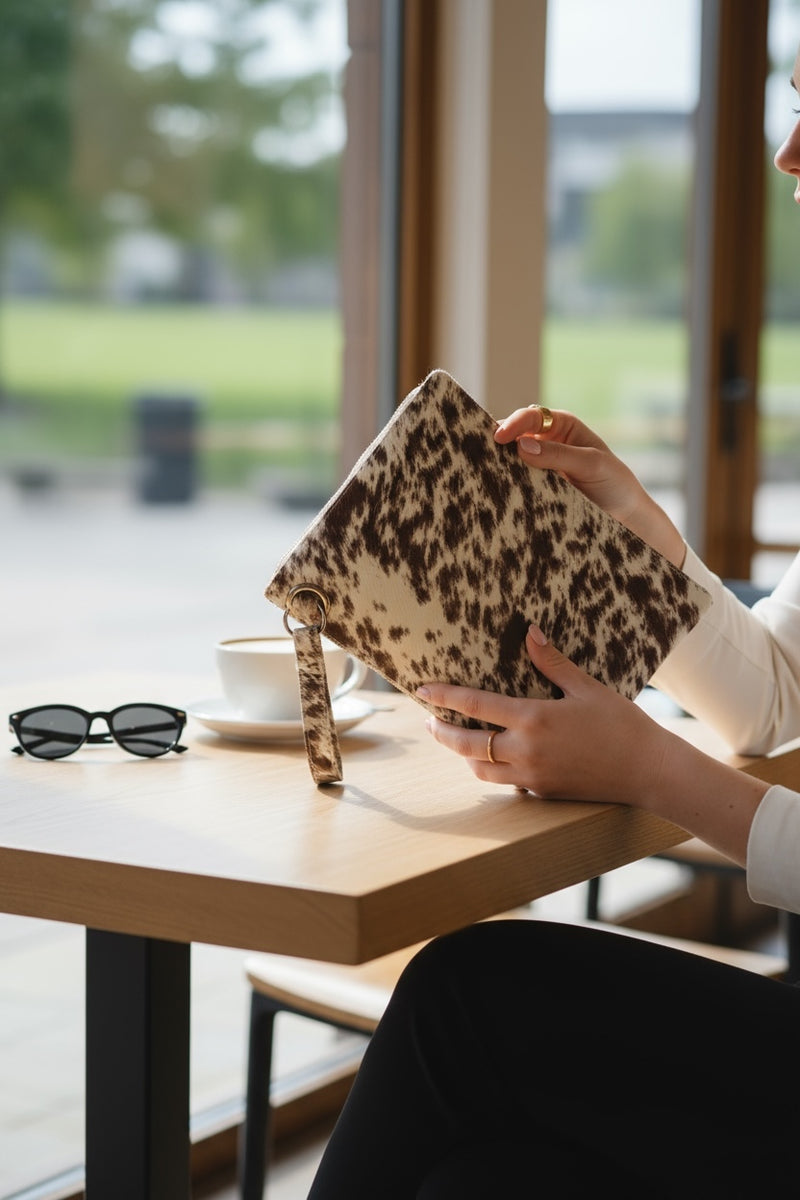 Sandra Clutch Purple White Cowhide