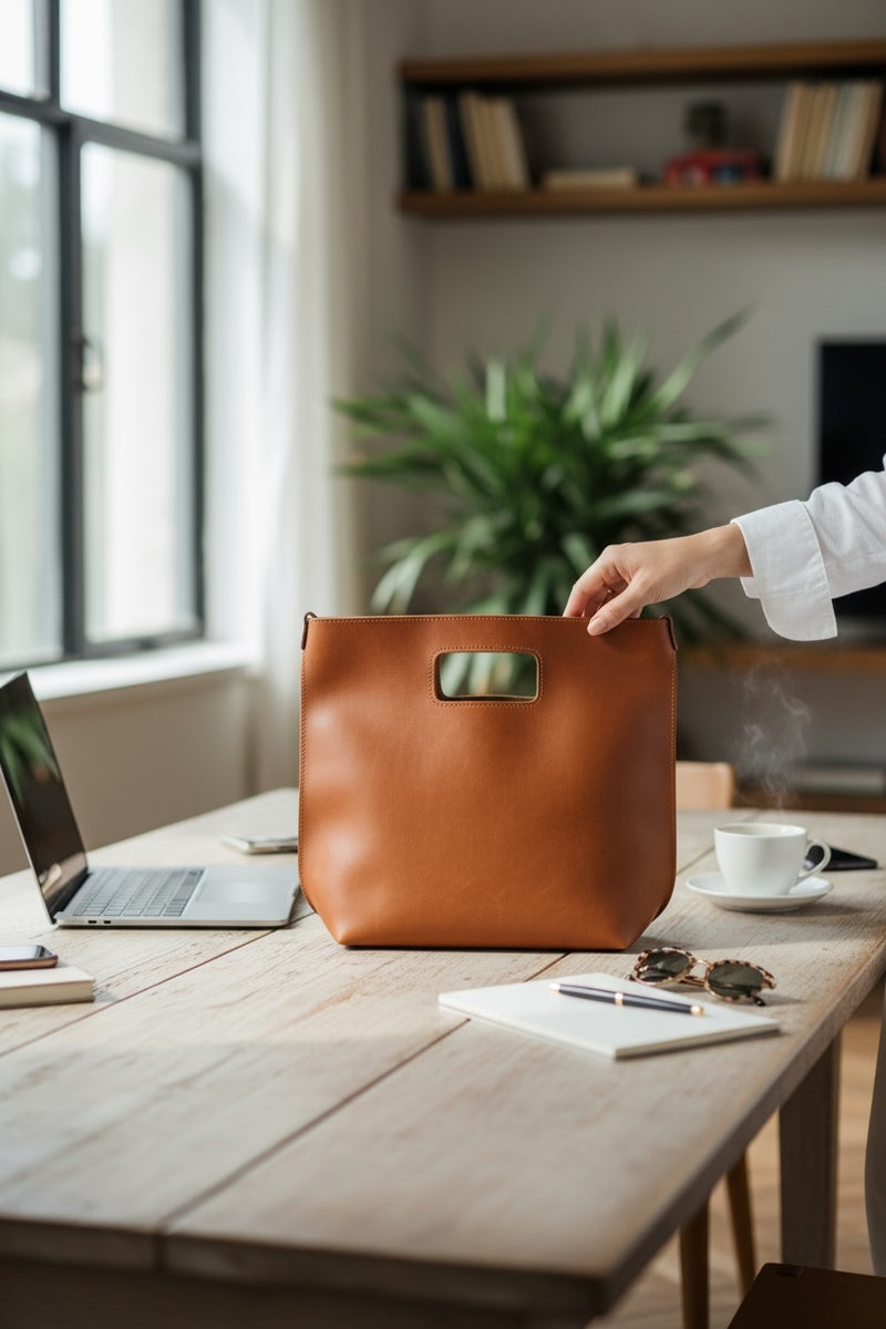 Genuine Leather Cut-Out Tote Bag Rust