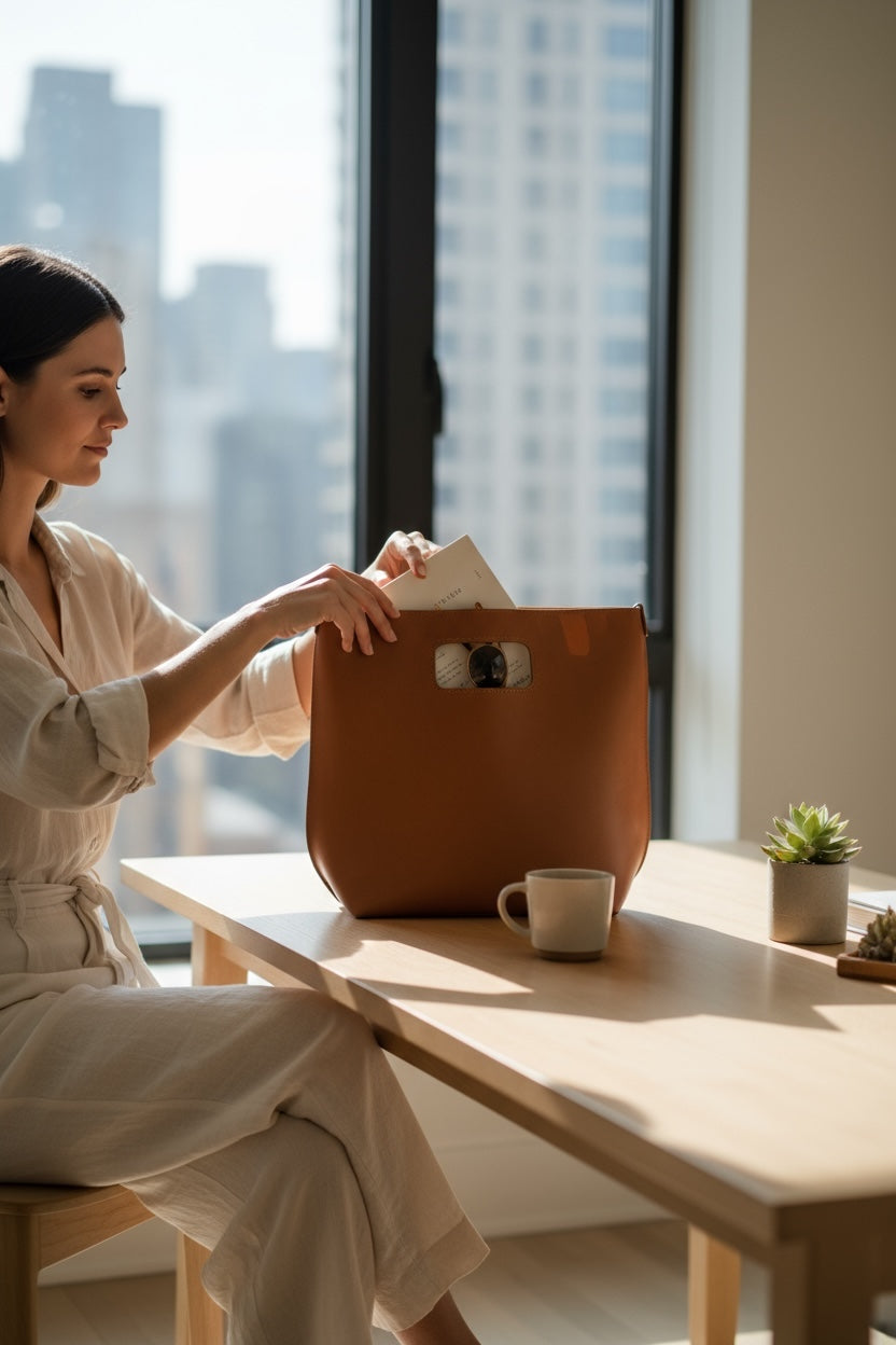 Genuine Leather Cut-Out Tote Bag Rust