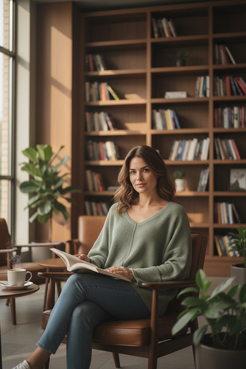 Ruched Long Sleeve Sweater Top Olive Green