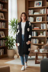 Fashionable Cardigan Black & White Dots