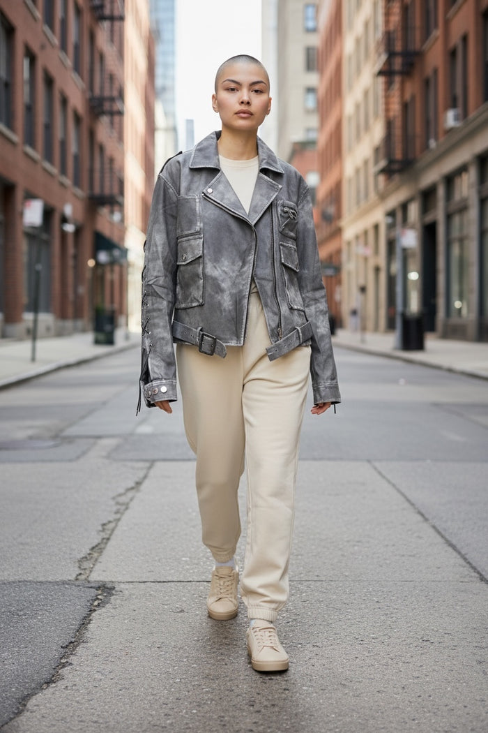 Vintage Washed Faux Leather Motorcycle Jacket