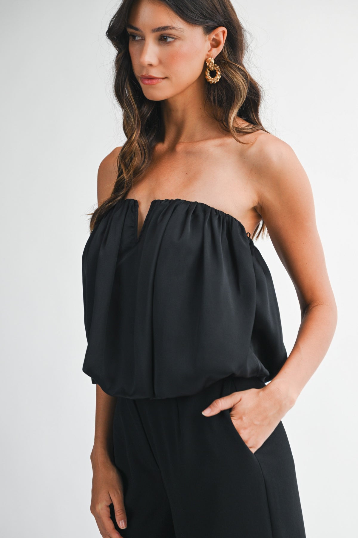 Satin Strapless Tube Top Black