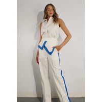 Shirt & Pants Set With Blue Lining on Pants and Front Blue/ White