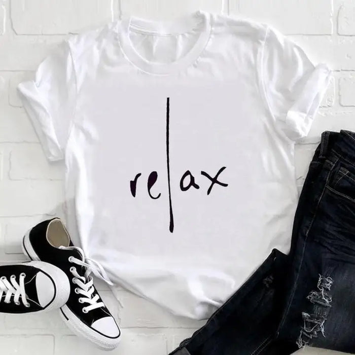 Casual Loose Fit Round Neck Printed T-Shirt White