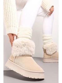 Bow Collar Ankle Boots Beige