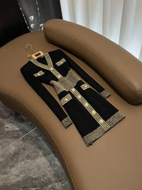 Elegant Black And Gold Sleeve knitted Dress Black