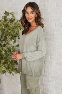 Long Sleeve Mineral Wash Sweater Green