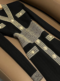 Elegant Black And Gold Sleeve knitted Dress Black