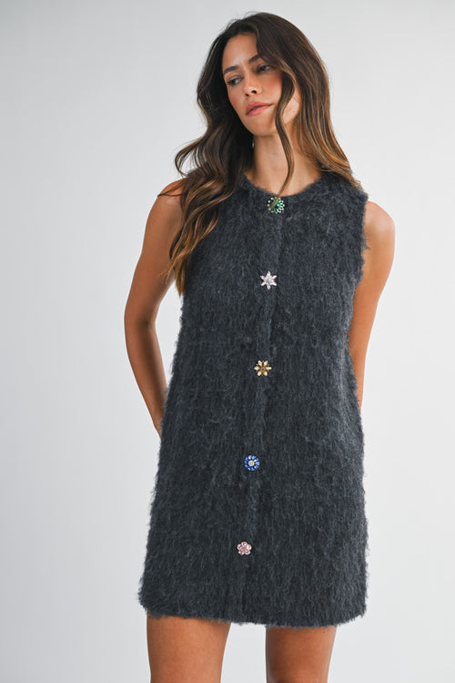 Knit Multi Color Buttons Mini Dress dark Grey