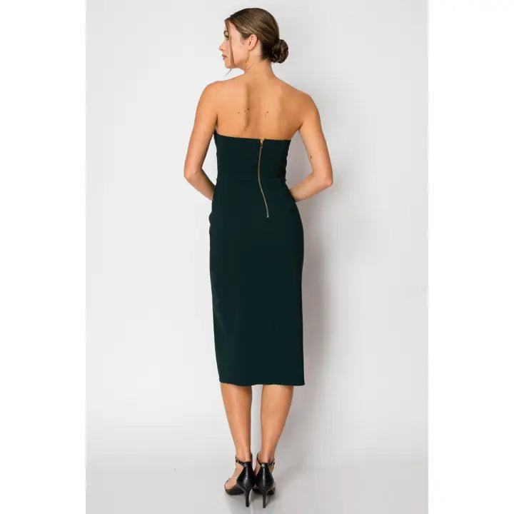 Structured Sweetheart Strapless Midi Dress Green