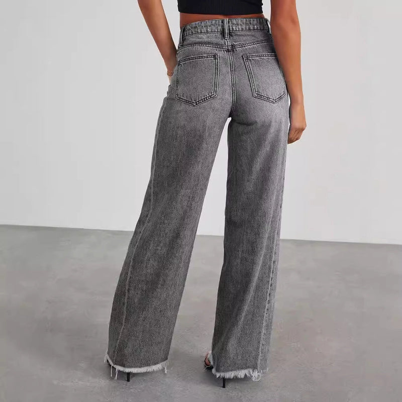 Wide leg Jeans Washed Gray denim