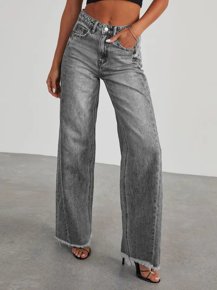 Wide leg Jeans Washed Gray denim