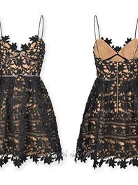 Hollow Lace Strap Mini Dress Solid Color Charm