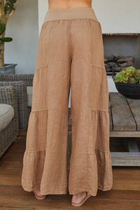 Linen Tiered Palazzo Pant Camel