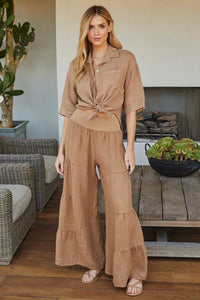 Linen Tiered Palazzo Pant Camel