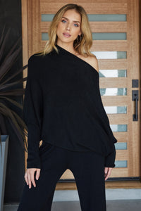 Asymmetrical Lounge Sweater-Pant Set Black