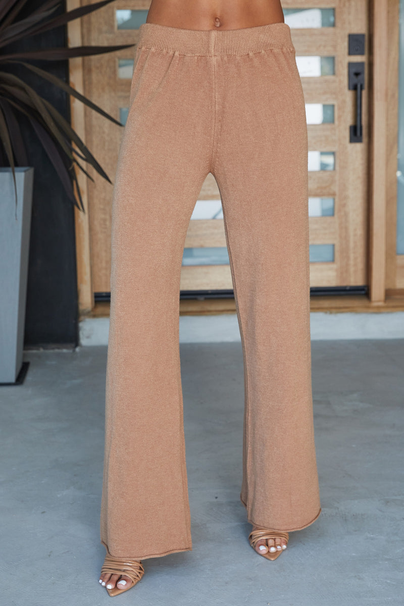 Asymmetrical Lounge Sweater Pants Set Camel