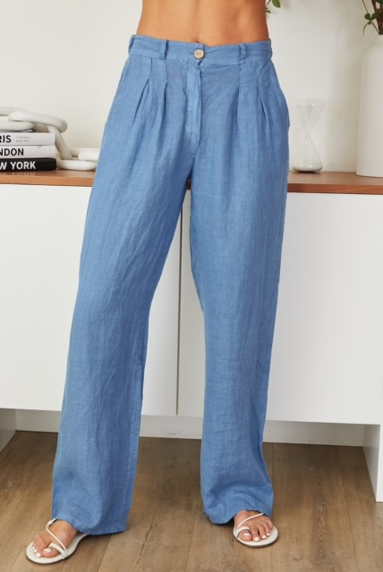 Blue Linen Dress Pant