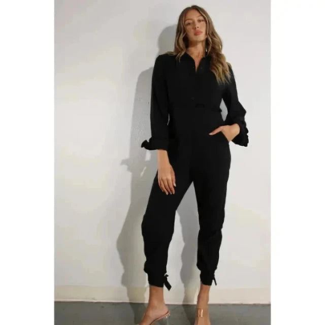 Ruffled Long Sleeve Jumpsuit Black