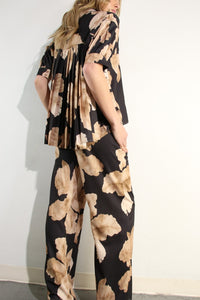 Short Sleeve Back Pleats Top & Pants Set Mocha