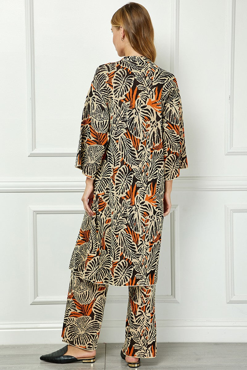 Jacquard Long sweater Cardigan & Pants Set