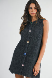 Knit Multi Color Buttons Mini Dress dark Grey