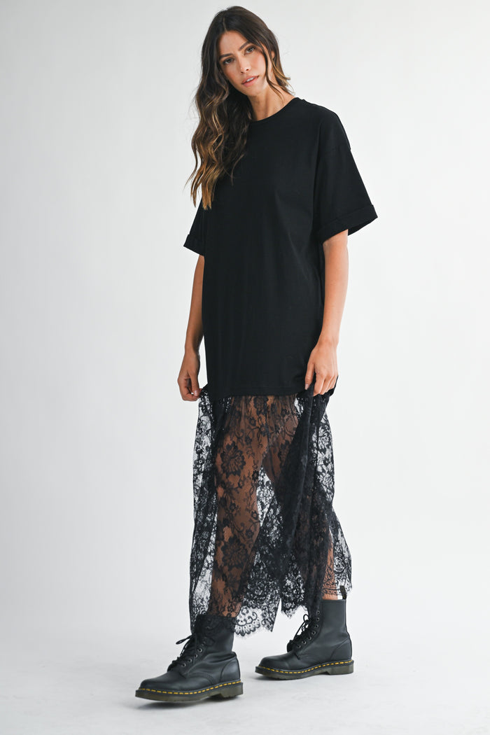 Sleeveless Tull Contrast Midi Dress Black