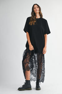 Sleeveless Tull Contrast Midi Dress Black