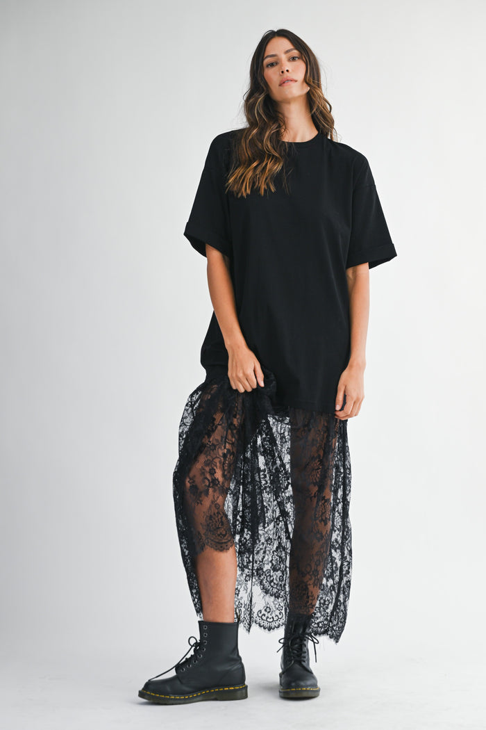 Sleeveless Tull Contrast Midi Dress Black