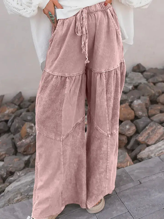 Pink Mineral Wash Wide Leg Patchwork Pants
