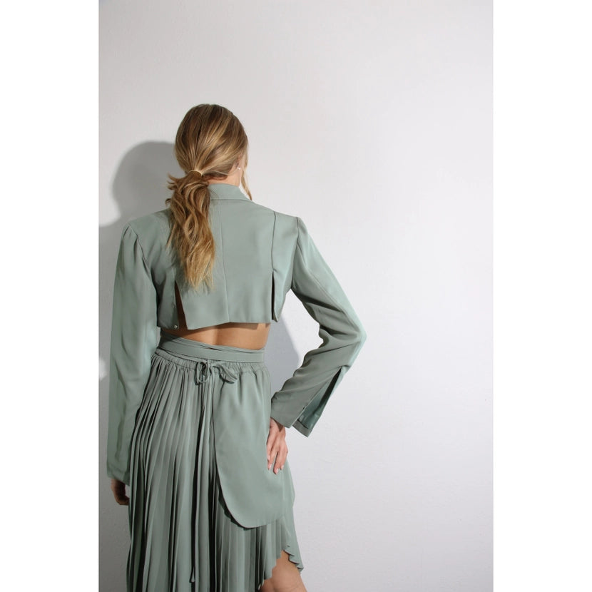 Pocket Crop Jacket & Pleated Dress , Mint
