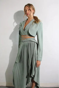 Pocket Crop Jacket & Pleated Dress , Mint