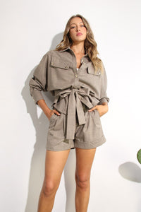 Long Sleeve Jacket & Short Set Mocha