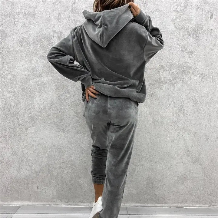 Solid Velvet Gray Hoodie & Sweatpant Set