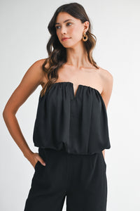 Satin Strapless Tube Top Black